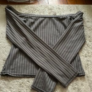 Off the shoulder gray striped crop top
